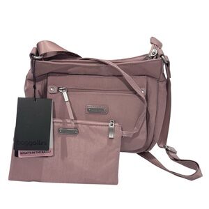 Baggallini Go Bagg Crossbody Purse With  RFID Protected Phone Wristlet NWT Mauve